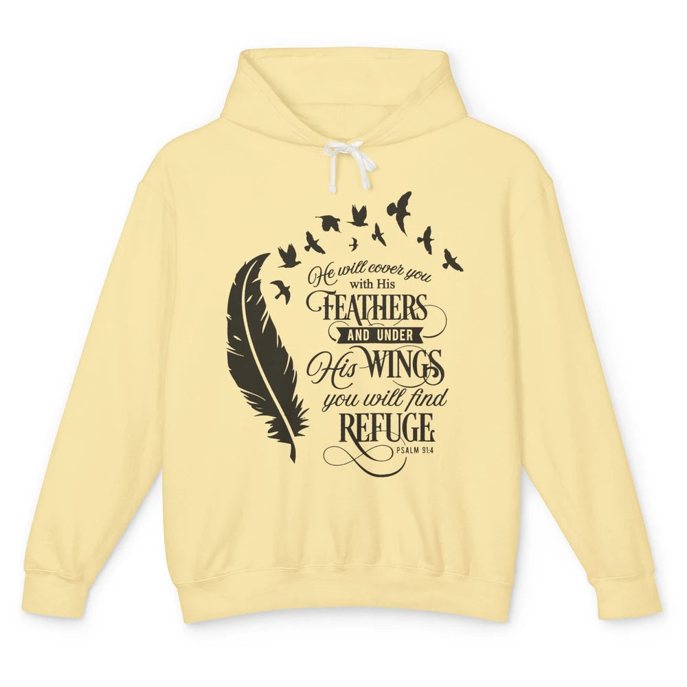 Christian He Will Cover You With His Feathers Bible Verse Unisex Lightweight Hoodie