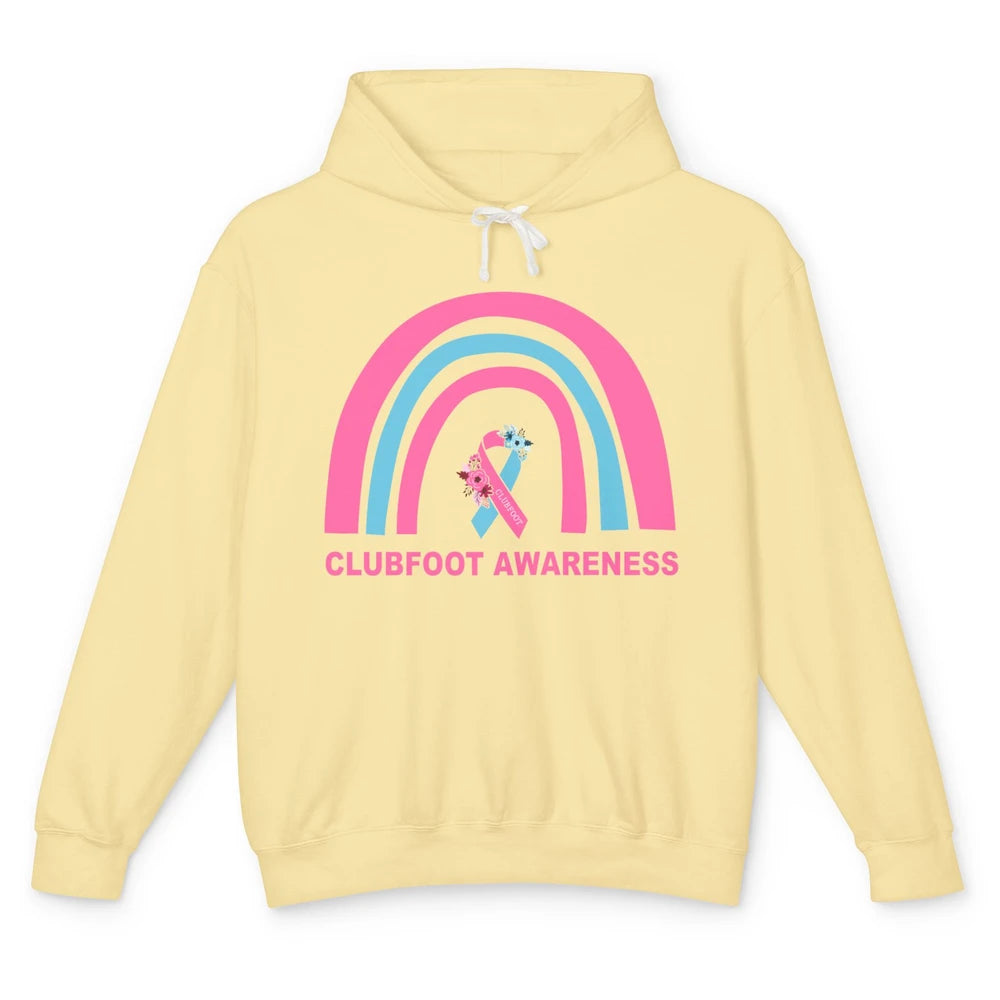 Clubfoot Awareness Support Pink Blue Ribbon Rainbow Unisex Lightweight Hoodie