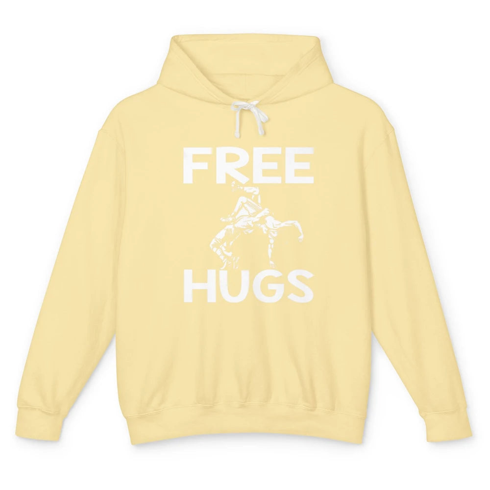 Vintage Wrestling Free Hugs Sports Martial Art Retro Wrestle Unisex Lightweight Hoodie