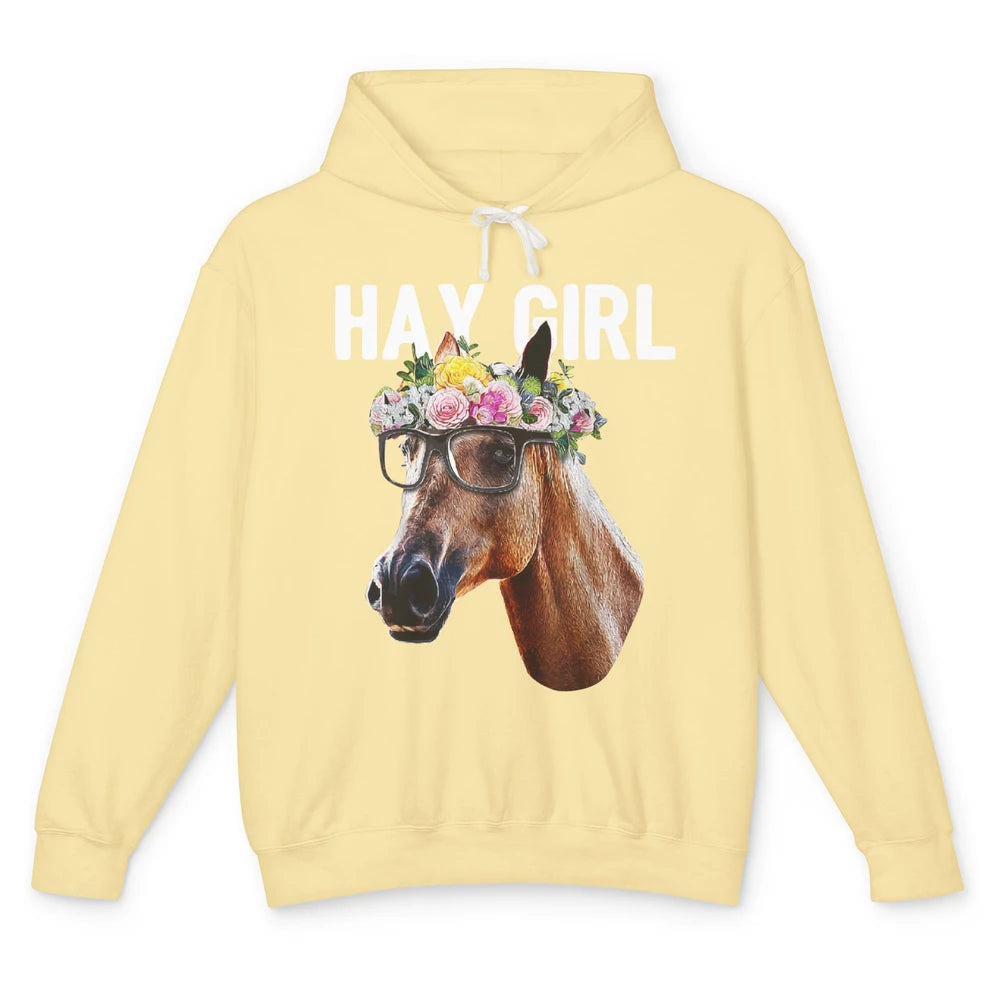 Cute Hay Girl Horse Floral Crown Rose Equestrian Farm Animal Unisex Lightweight Hoodie