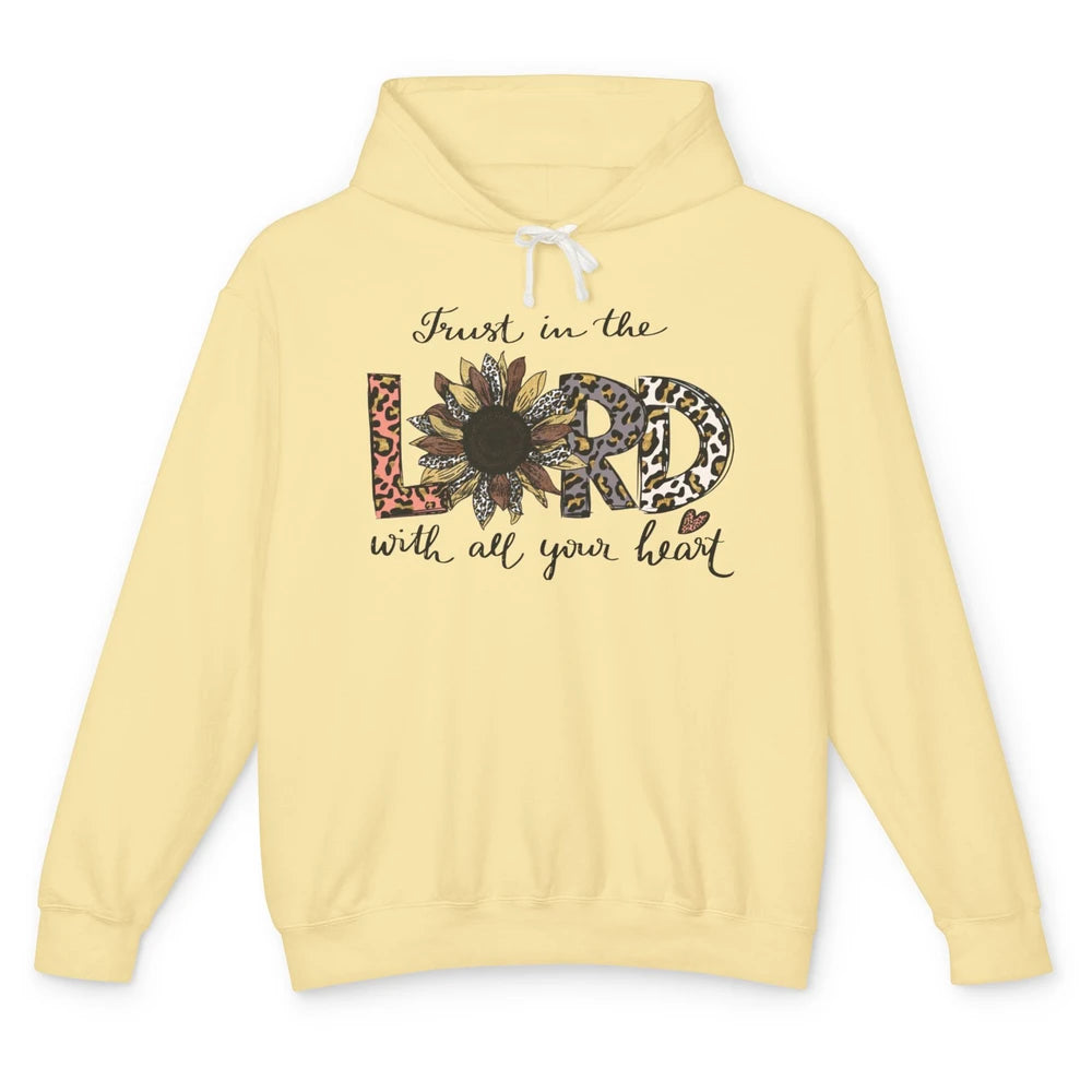 Trust In The Lord Love Christian Sunflower Leopard Jesus Unisex Lightweight Hoodie