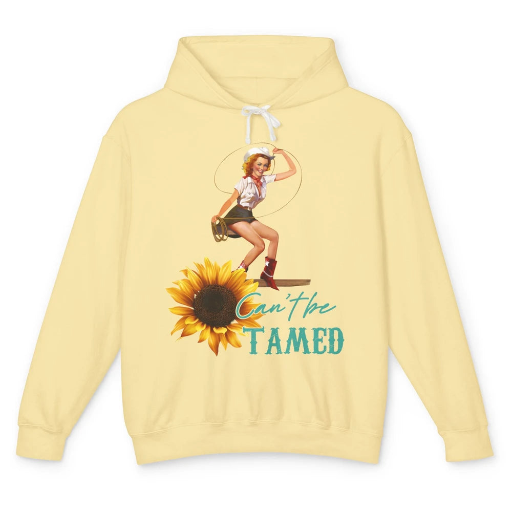 Retro Sunflower Cowgirl Can't Be Tamed Western Country Rodeo Unisex Lightweight Hoodie