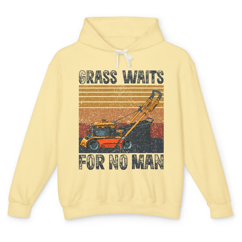 Vintage Lawn Mower Grass Waits For No Man Grass Gardening Unisex Lightweight Hoodie