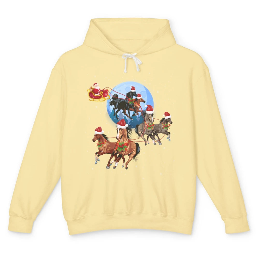 Merry Christmas Horse Drawn Sleigh Riding Santa Claus Xmas Unisex Lightweight Hoodie