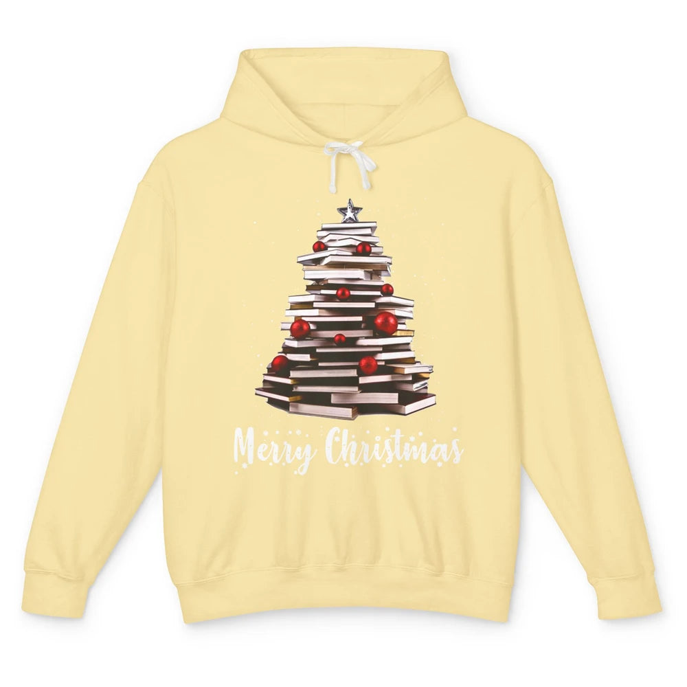 Funny Book Christmas Tree Book Reading Lovers Chritmas Gift Unisex Lightweight Hoodie