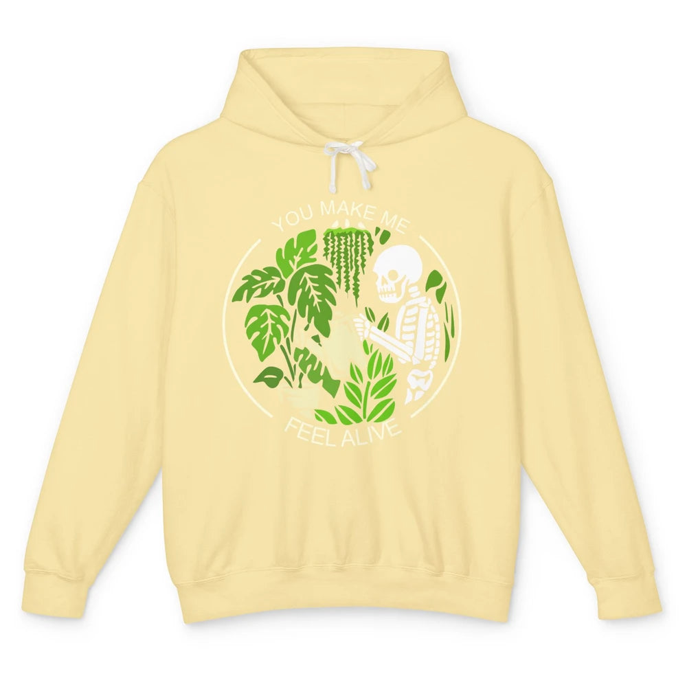 Funny Skeleton Gardening Makes Me Feel Alive Plant Lovers Unisex Lightweight Hoodie