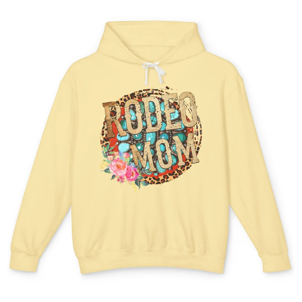 Floral Leopard Rodeo Mom Turquoise Western Country Cowgirl Unisex Lightweight Hoodie