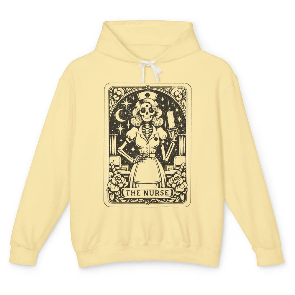 Retro Skeleton The Nurse Tarot Card Halloween Nursing Life Unisex Lightweight Hoodie