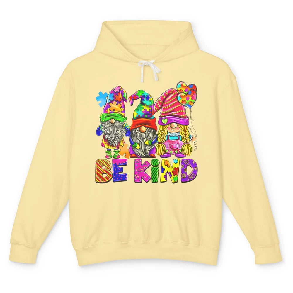 Be Kind Gnome Autism Awareness Month Autistic Jigsaw Puzzle Unisex Lightweight Hoodie