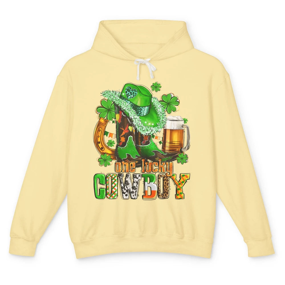 Western Lucky Cowboy Boots Clover Leopard St Patricks Day Unisex Lightweight Hoodie