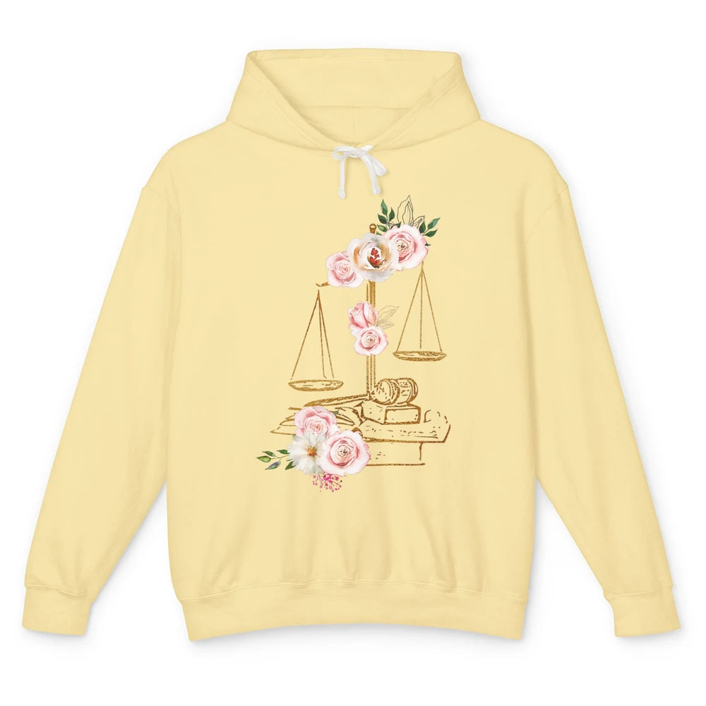 Floral Lawyer Office Scales Roses Justice Fair Law School Unisex Lightweight Hoodie