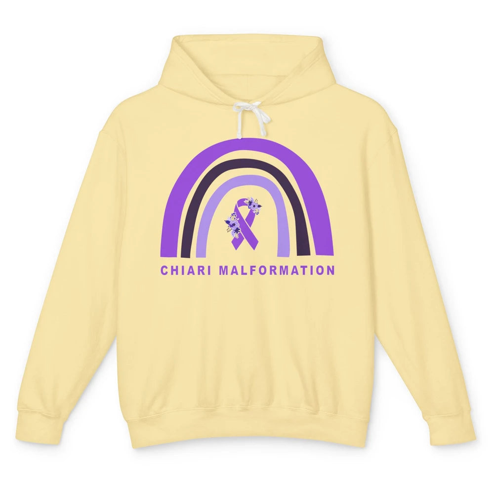 Chiari Malformation Awareness Floral Purple Ribbon Rainbow Unisex Lightweight Hoodie