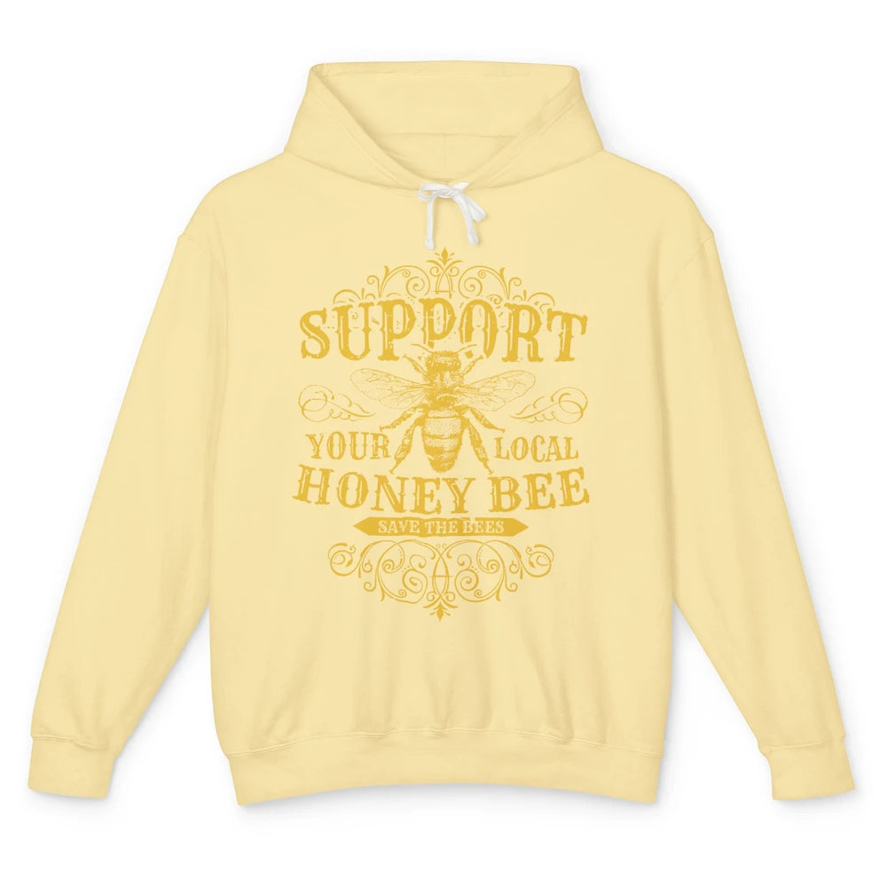 Vintage Beekeeper Support Your Local Honeybee Save The Bees Unisex Lightweight Hoodie