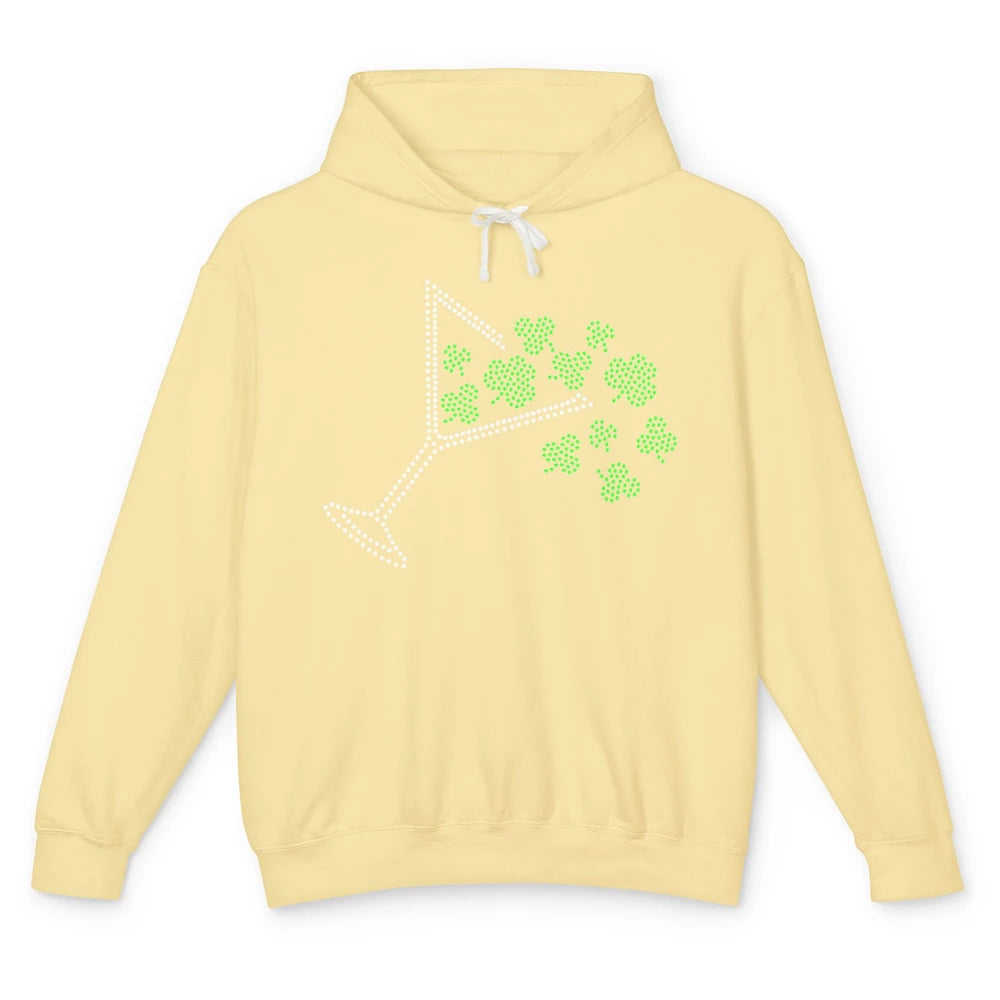 St Patrick's Day Martini Clover Bling Rhinestone Paddy's Day Unisex Lightweight Hoodie