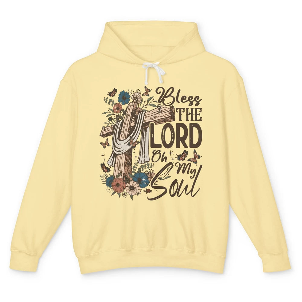 Retro Christian Floral Jesus Cross Bless The Lord Oh My Soul Unisex Lightweight Hoodie