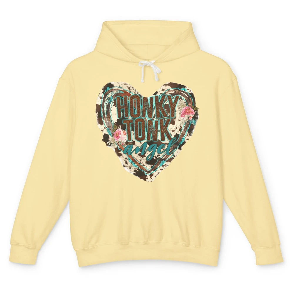 Floral Cowhide Honky Tonk Angel Western Country Cowgirl Unisex Lightweight Hoodie