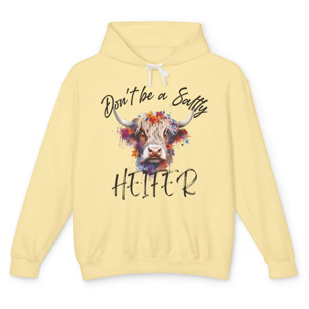 Floral Long Haired Cow Don't Be A Salty Heifer Western Farm Unisex Lightweight Hoodie