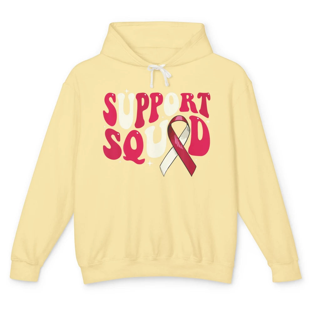 Groovy Support Squad Throat Cancer Awareness Burgundy White Unisex Lightweight Hoodie