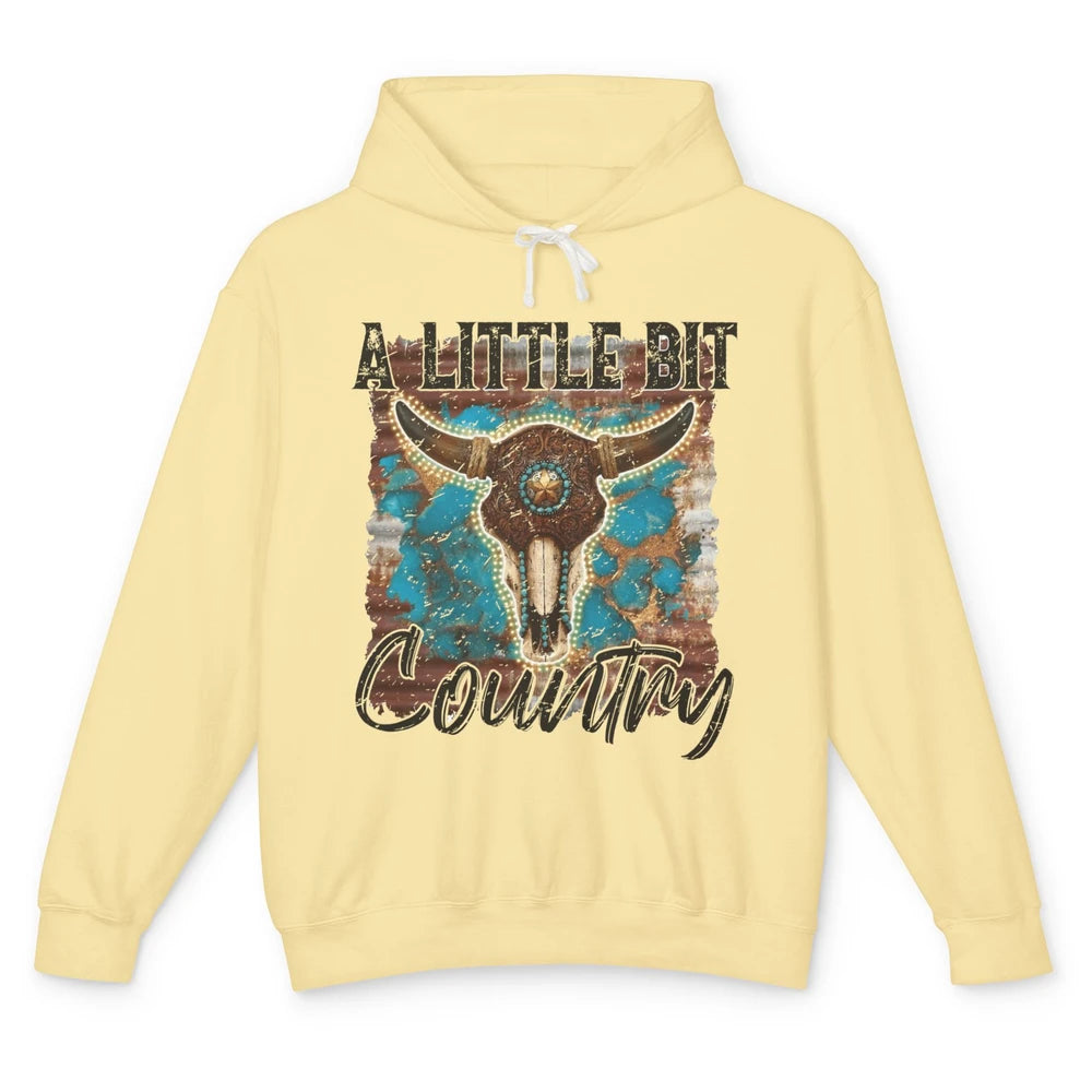 Retro Turquoise Bull Skull A Little Bit Country Western Girl Unisex Lightweight Hoodie