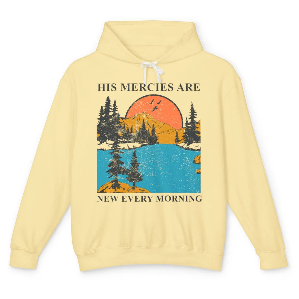 Retro Mountain His Mercies Are New Every Morning Christian Unisex Lightweight Hoodie