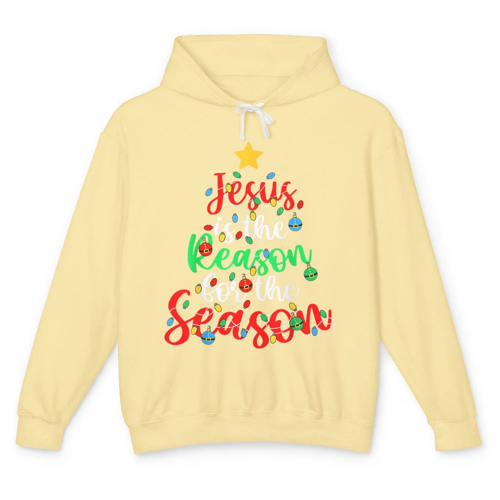 Merry Christmas Jesus The Reason For Season Xmas Tree Lights Unisex Lightweight Hoodie