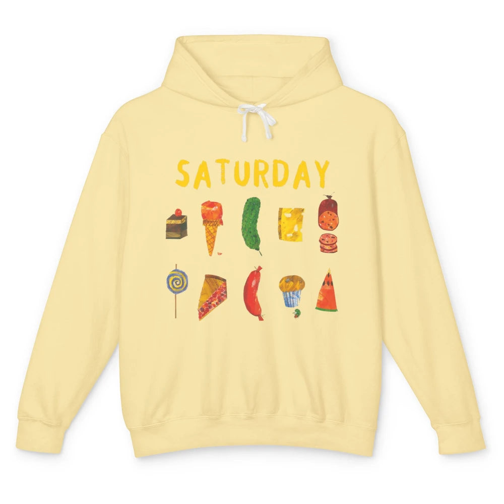 Funny Hungry Caterpillars Saturday Fruit Vegan Vegetable Pun Unisex Lightweight Hoodie