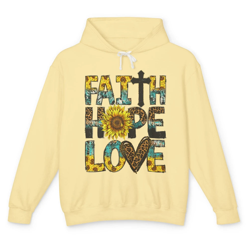 Faith Hope Love Sunflower Jesus Christian Leopard Religious Unisex Lightweight Hoodie