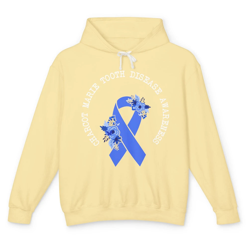 Charcot-marie-tooth Disease Awareness Floral Blue Ribbon Unisex Lightweight Hoodie