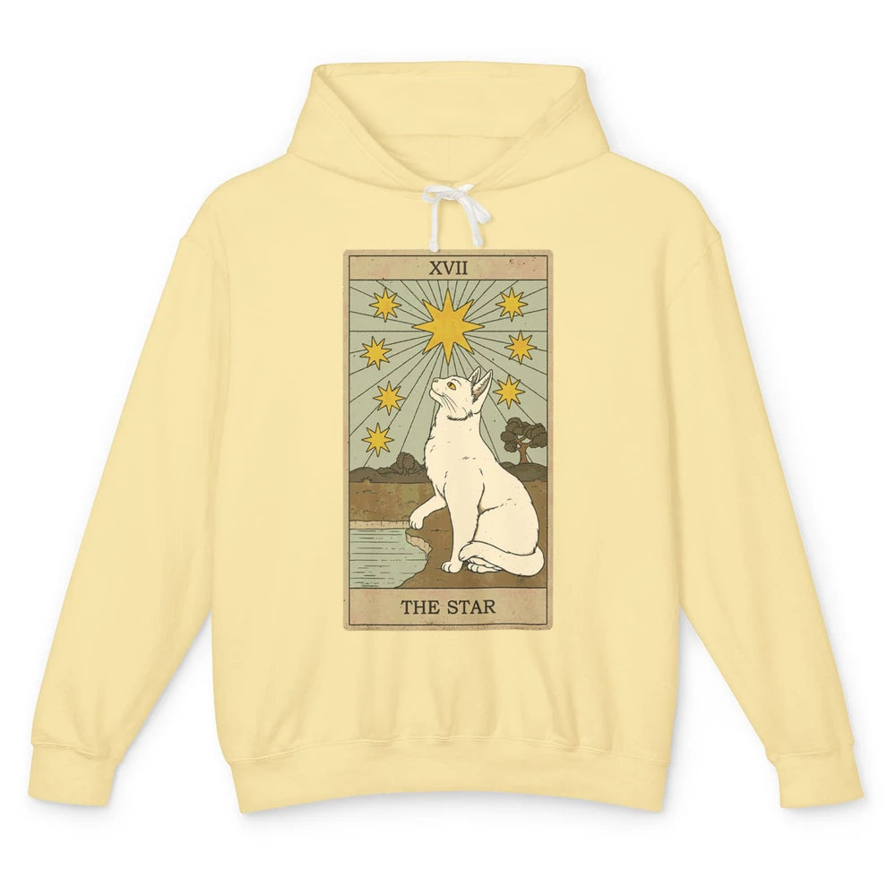 Tarot Card The Star White Cat Retro Mermaid Gothic Vintage Unisex Lightweight Hoodie