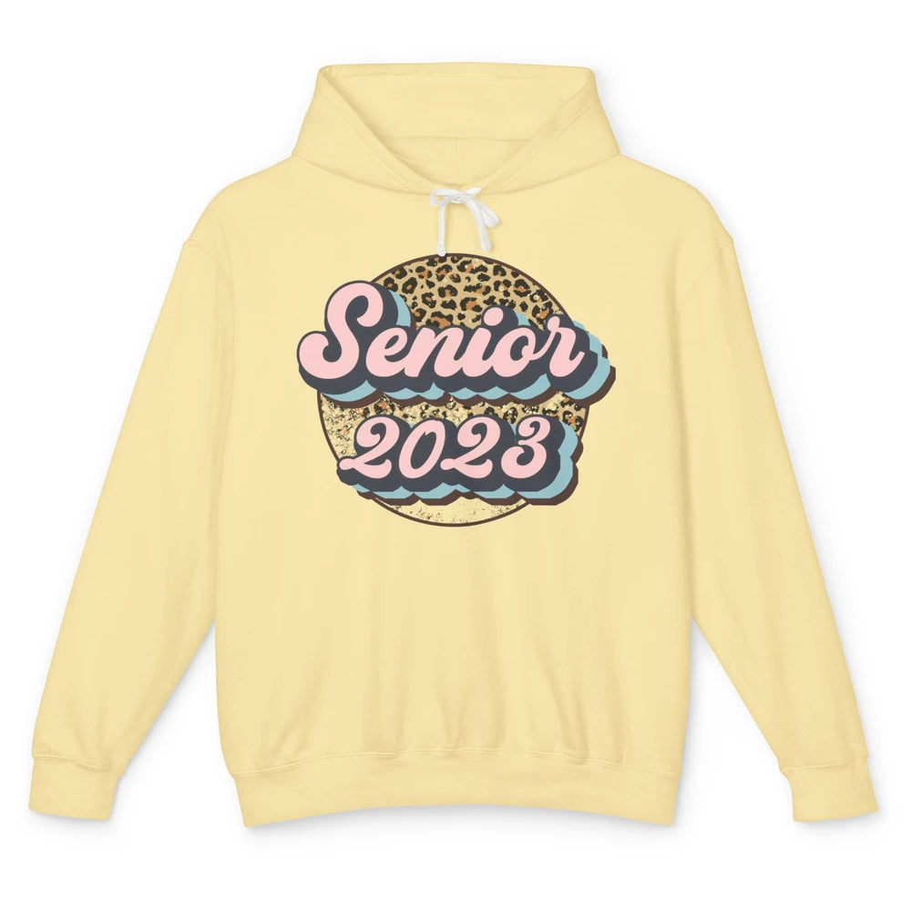 Retro Senior 2023 Leopard Back To School Western Graduation Unisex Lightweight Hoodie