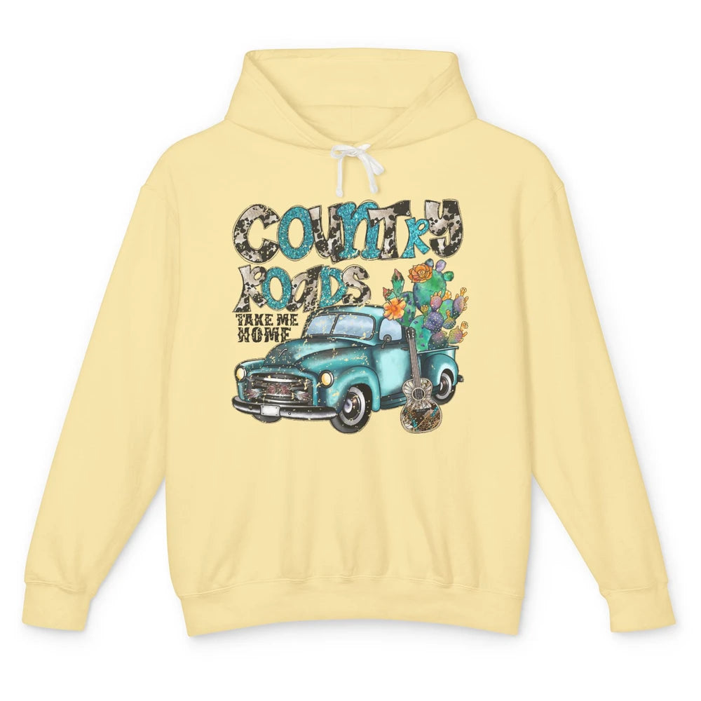 Cowhide Cactus Truck Country Roads Take Me Home Western Girl Unisex Lightweight Hoodie