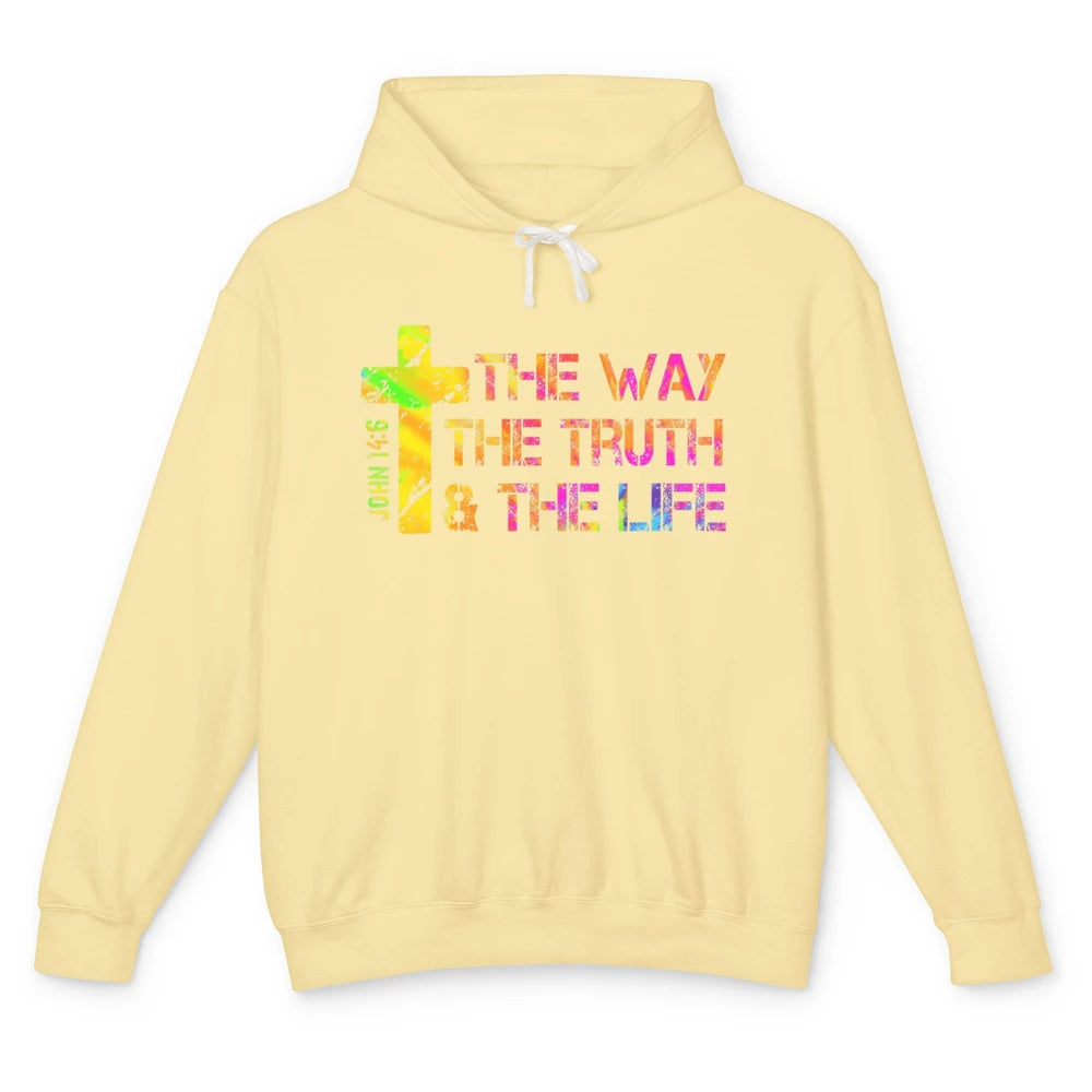 Way Truth Life Bible Verse Cross Christian Jesus God Faith Unisex Lightweight Hoodie