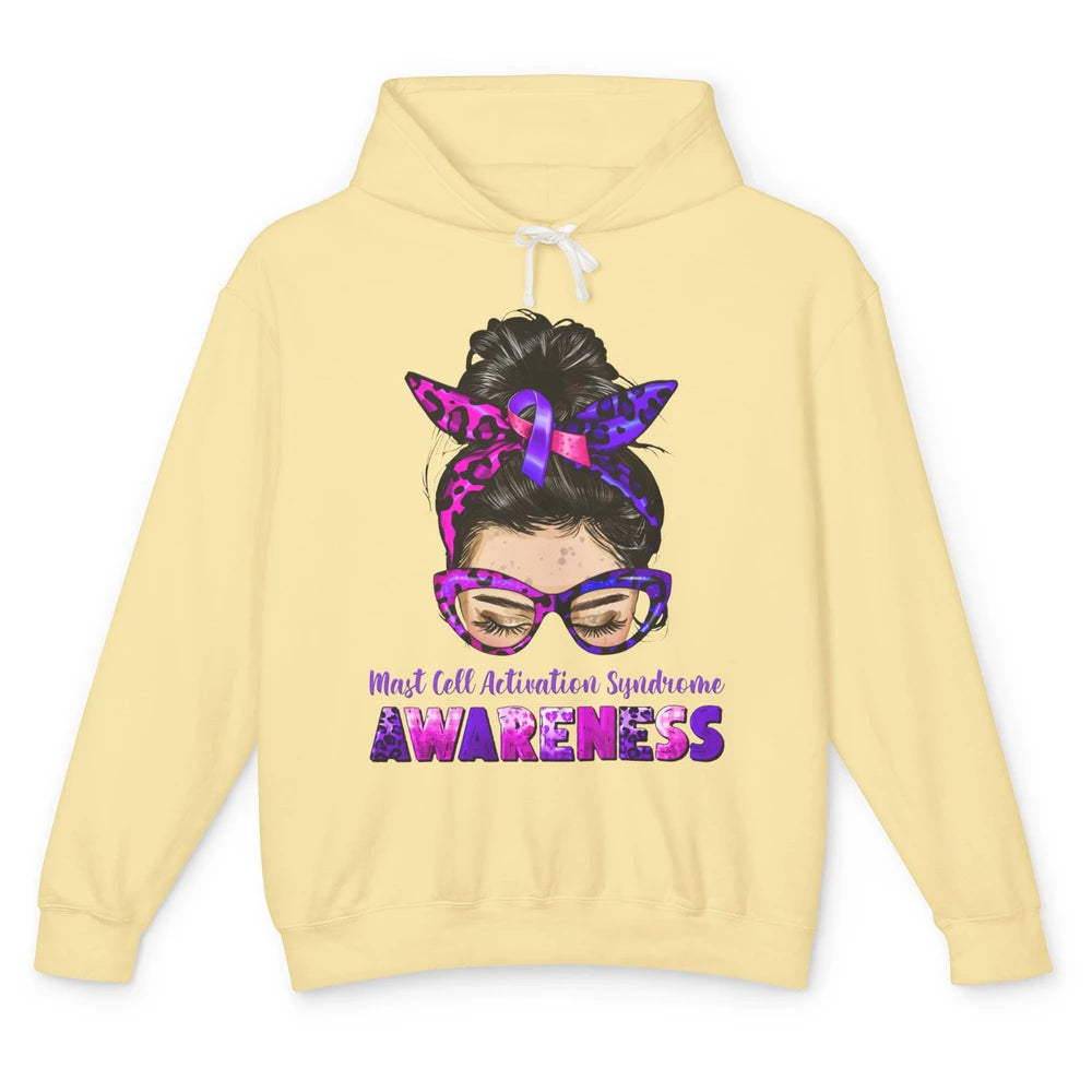 Mast Cell Activation Syndrome MCAS Messy Bun Leopard Glasses Unisex Lightweight Hoodie