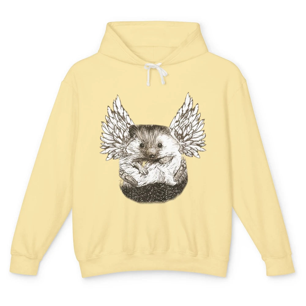 Funny Hedgehog Angel Vintage Wild Animal Pet Owner Hedgie Unisex Lightweight Hoodie