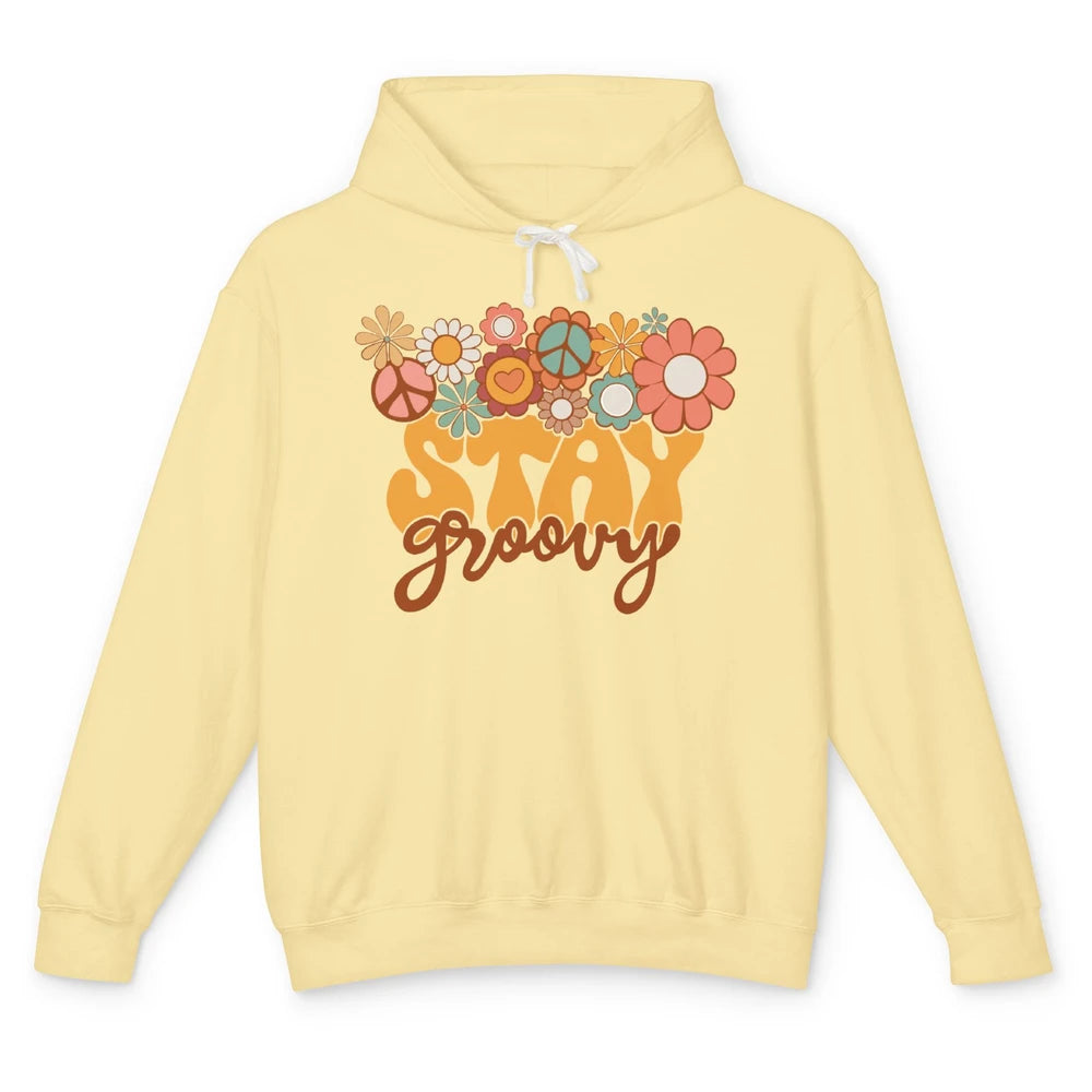 Retro Sunflower Hippie Stay Groovy Positive Mind Happy Life Unisex Lightweight Hoodie