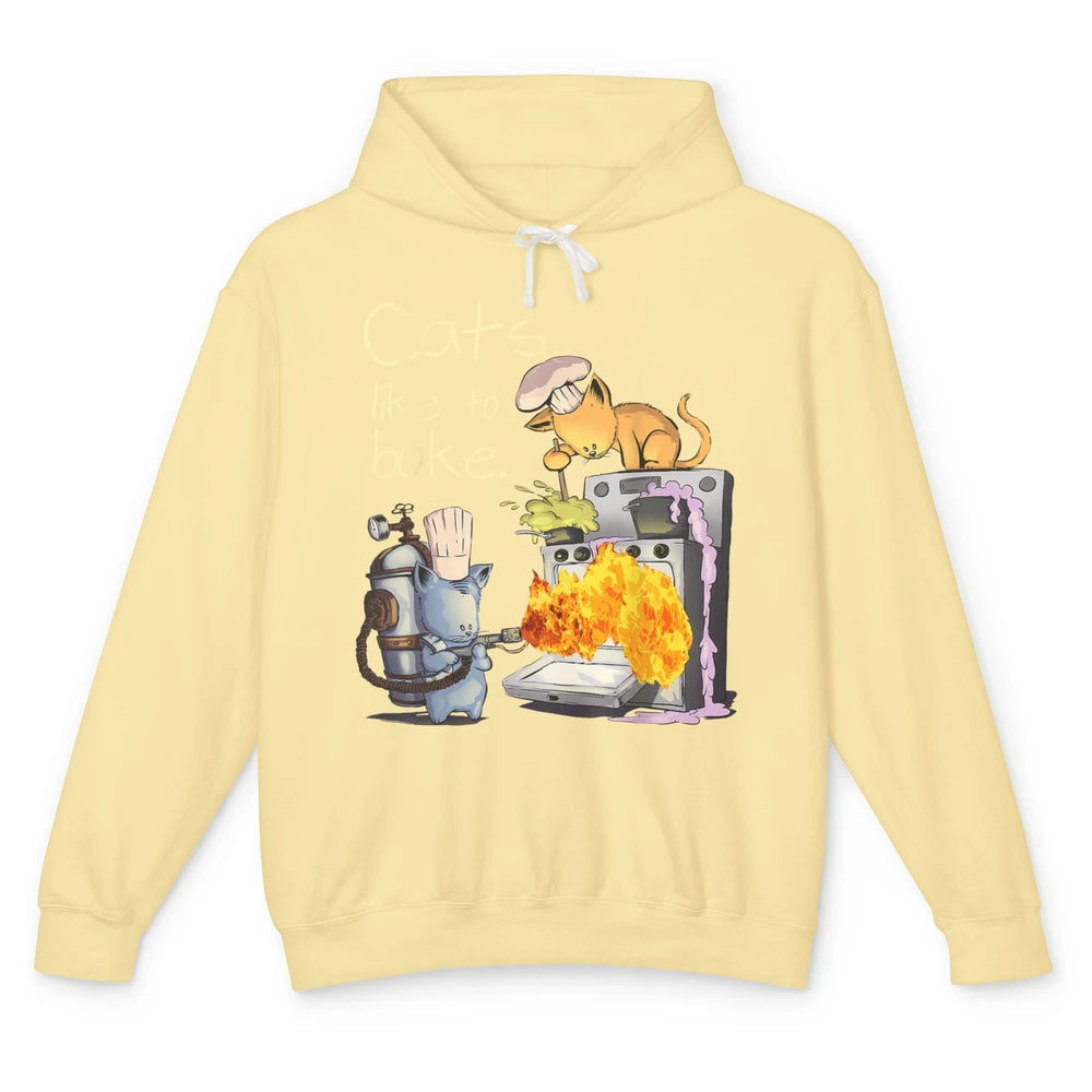 Funny Cats Like To Bake Chef Fire Sarcasm Kitten Pet Baker Unisex Lightweight Hoodie