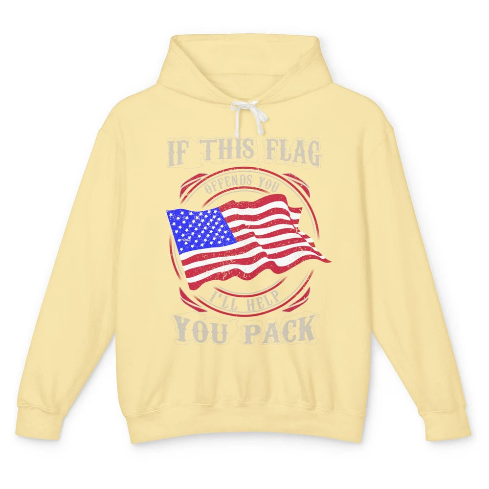 Retro US Flag If This Offends You I'll Help Pack Veteran Day Unisex Lightweight Hoodie