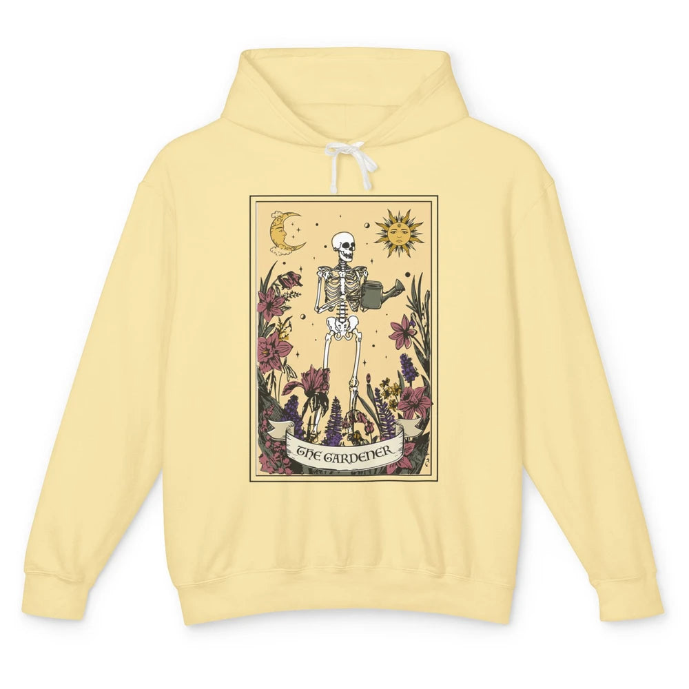 Retro Skeleton The Gardener Tarot Card Plant Lady Halloween Unisex Lightweight Hoodie