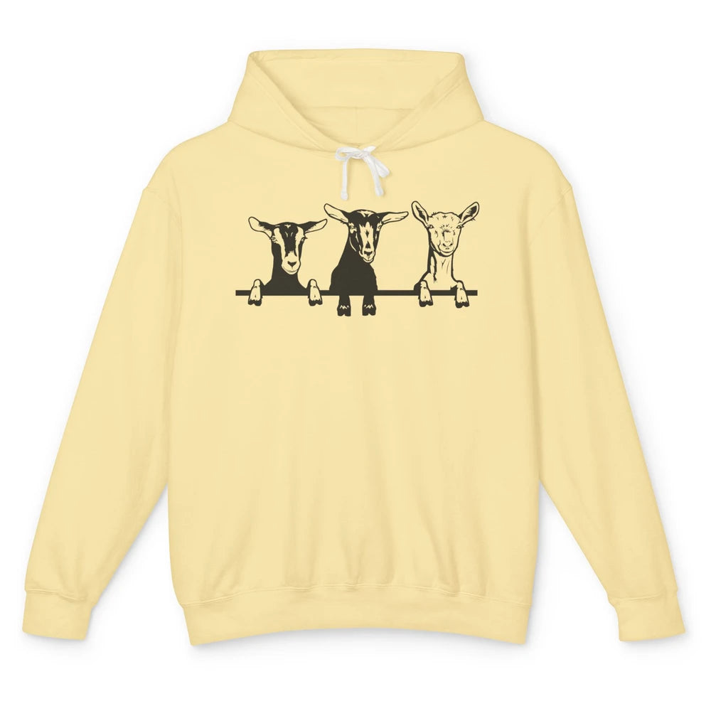 Cute Goats Farm Funny Face Farming Animal Mate Woman Men Unisex Lightweight Hoodie