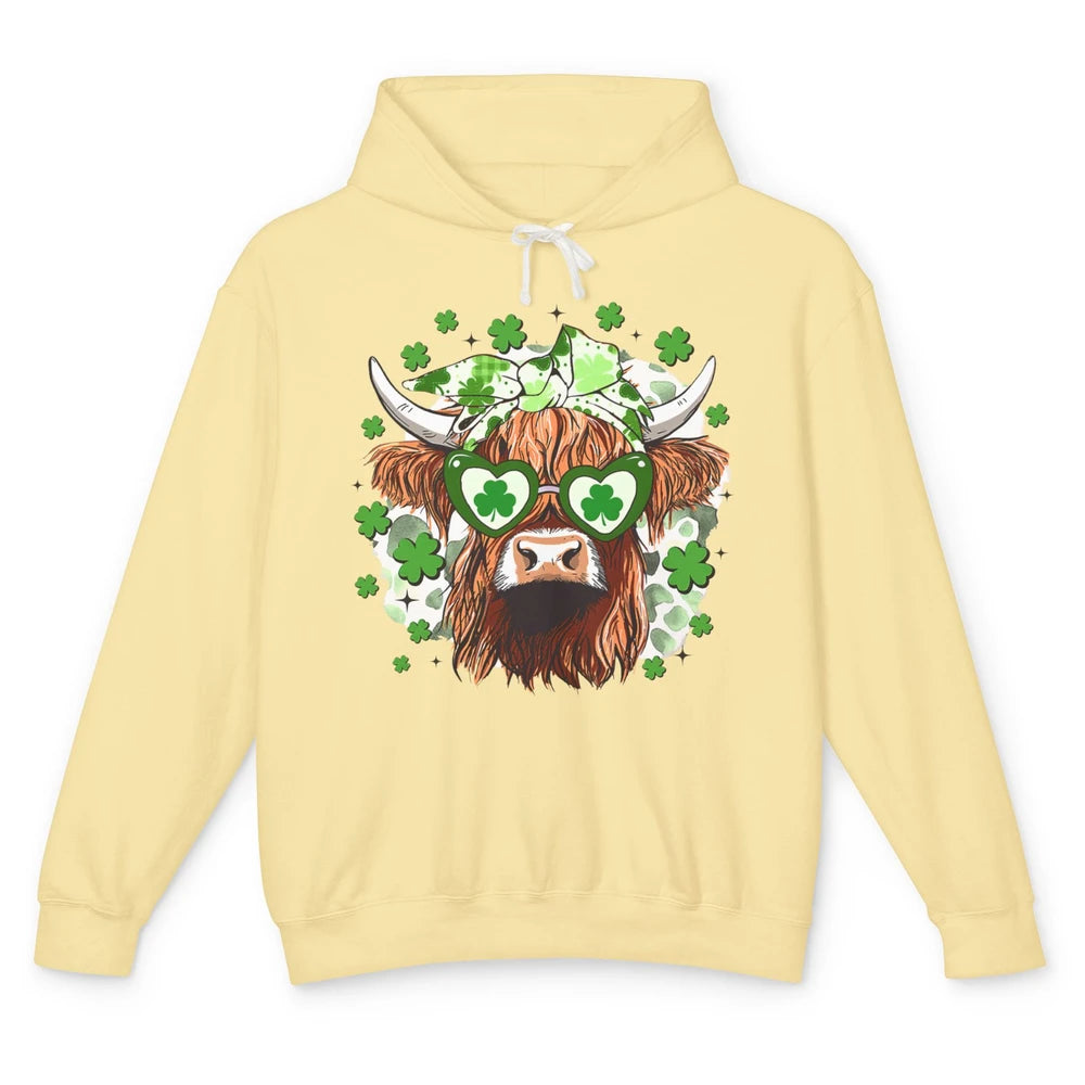 St Patrick Highland Cow Shamrock Bandana Western St Paddy Unisex Lightweight Hoodie