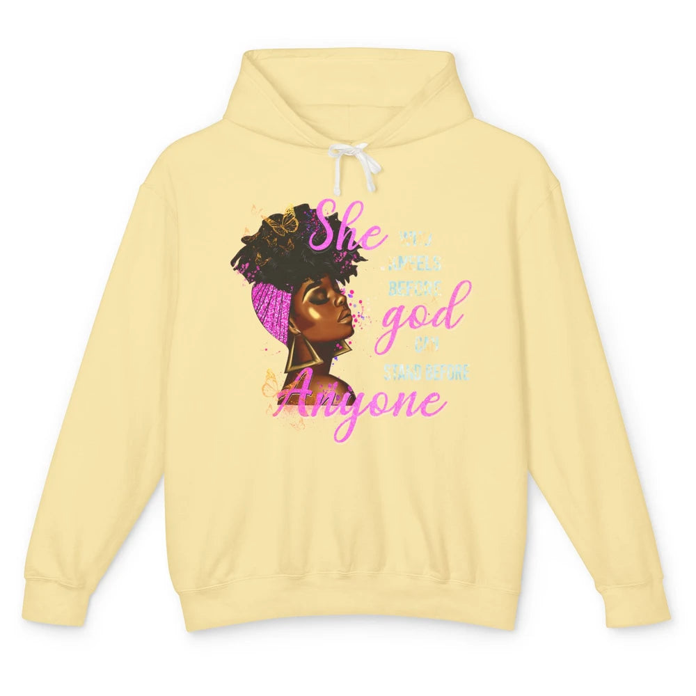 Black Girl She Who Kneels Before God Christian Afro Women Unisex Lightweight Hoodie