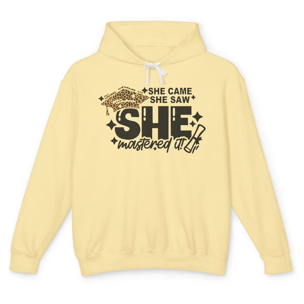 She Came She Saw She Mastered It Senior Graduation Leopard Unisex Lightweight Hoodie