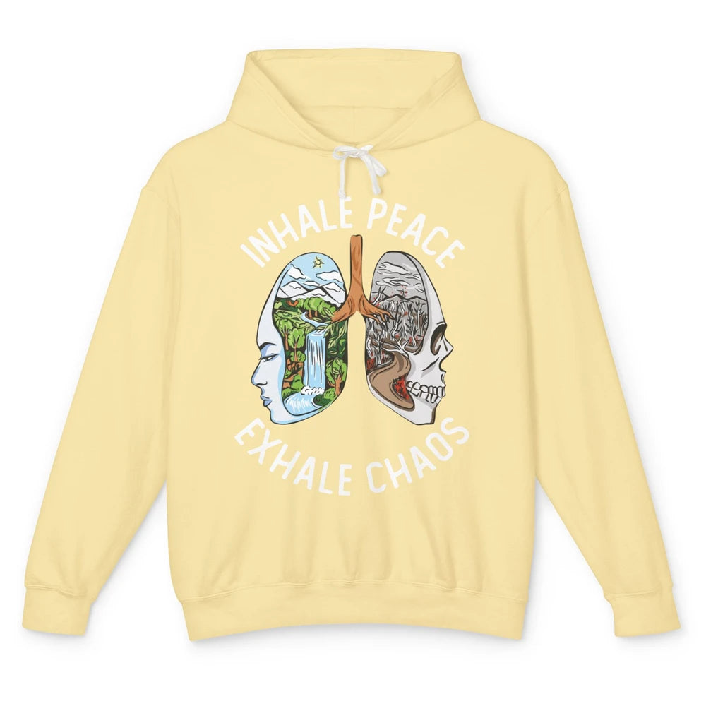 Inhale Peace Exhale Chaos Anxiety Mental Health Motivational Unisex Lightweight Hoodie