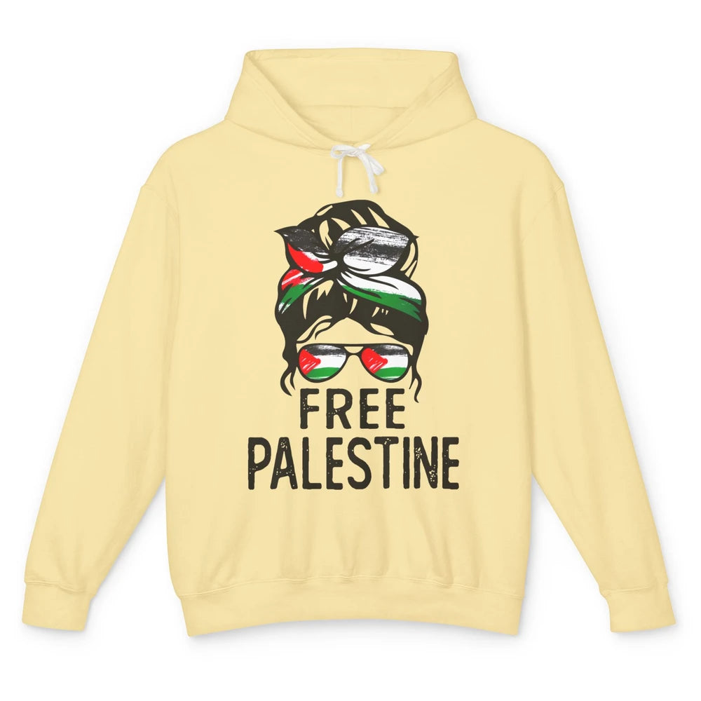 Free Palestine Flag Save Gaza Messy Bun Hair Unisex Lightweight Hoodie