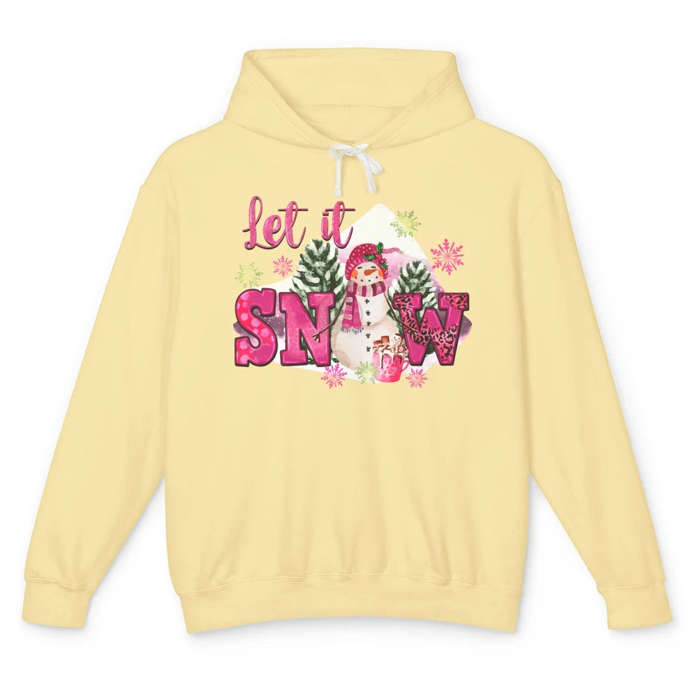 Retro Pink Christmas Snowman Let It Snow Winter Cozy Season Unisex Lightweight Hoodie