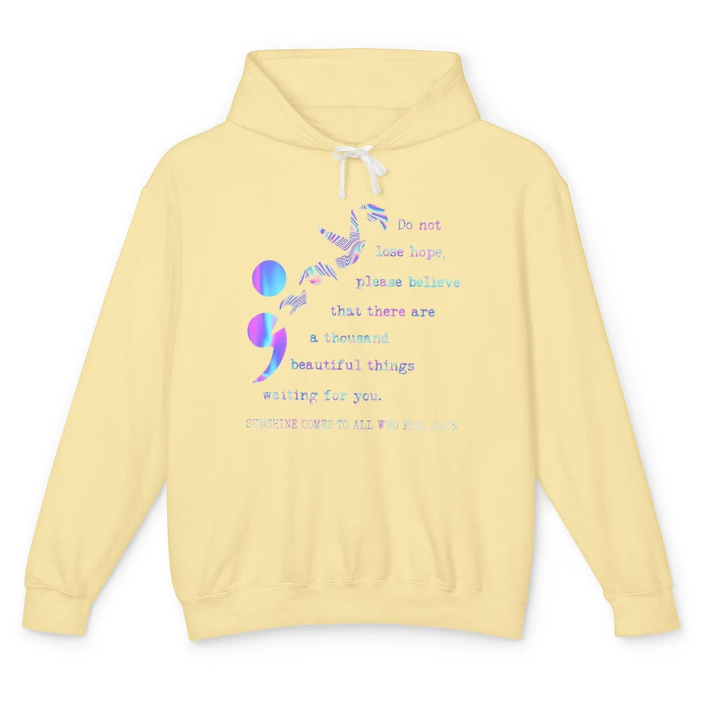 Semicolon Turquoise Ribbon Bird Suicide Prevention Month Unisex Lightweight Hoodie