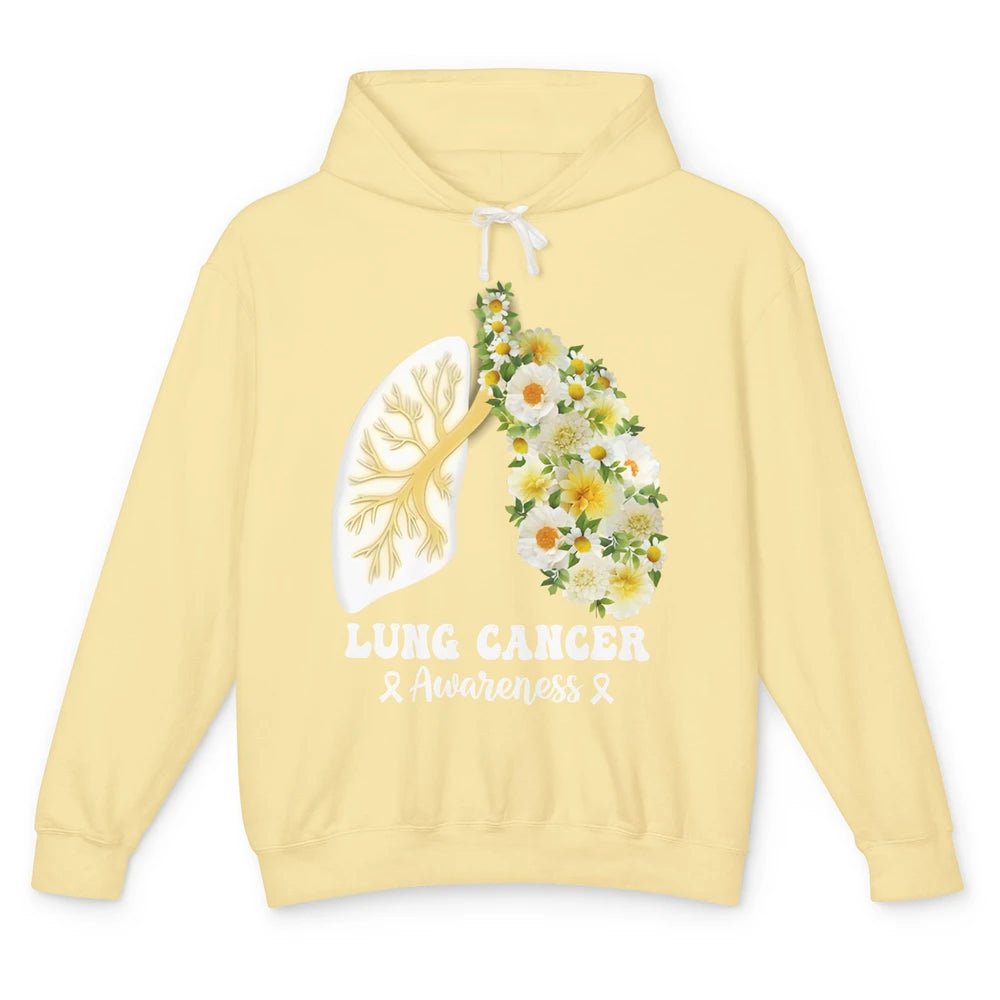 Floral Lung Cancer Awareness Warrior Wildflower White Ribbon Unisex Lightweight Hoodie