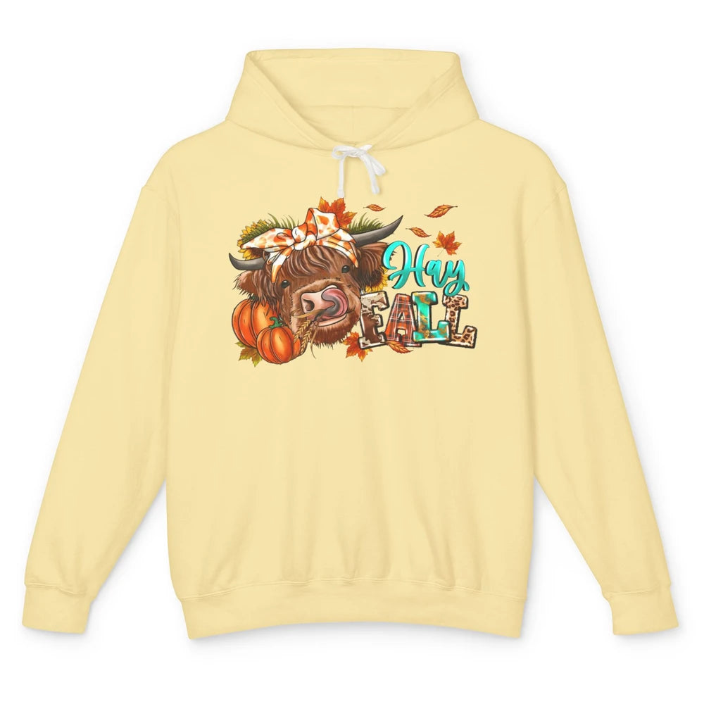 Hay Fall Highland Cow Pumpkin Western Country Farm Autumn Unisex Lightweight Hoodie