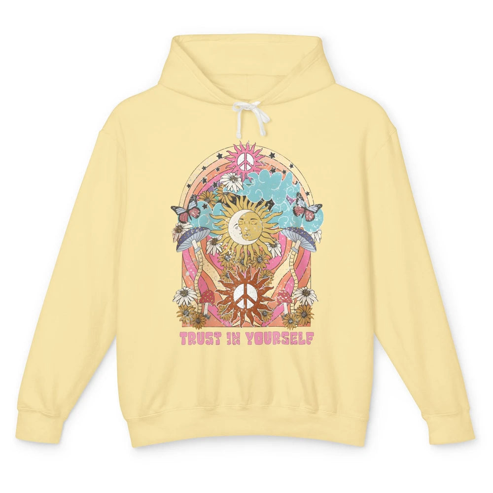 Hippie Trust Yourself Mystic Moon Sun Boho Positive Mushroom Unisex Lightweight Hoodie