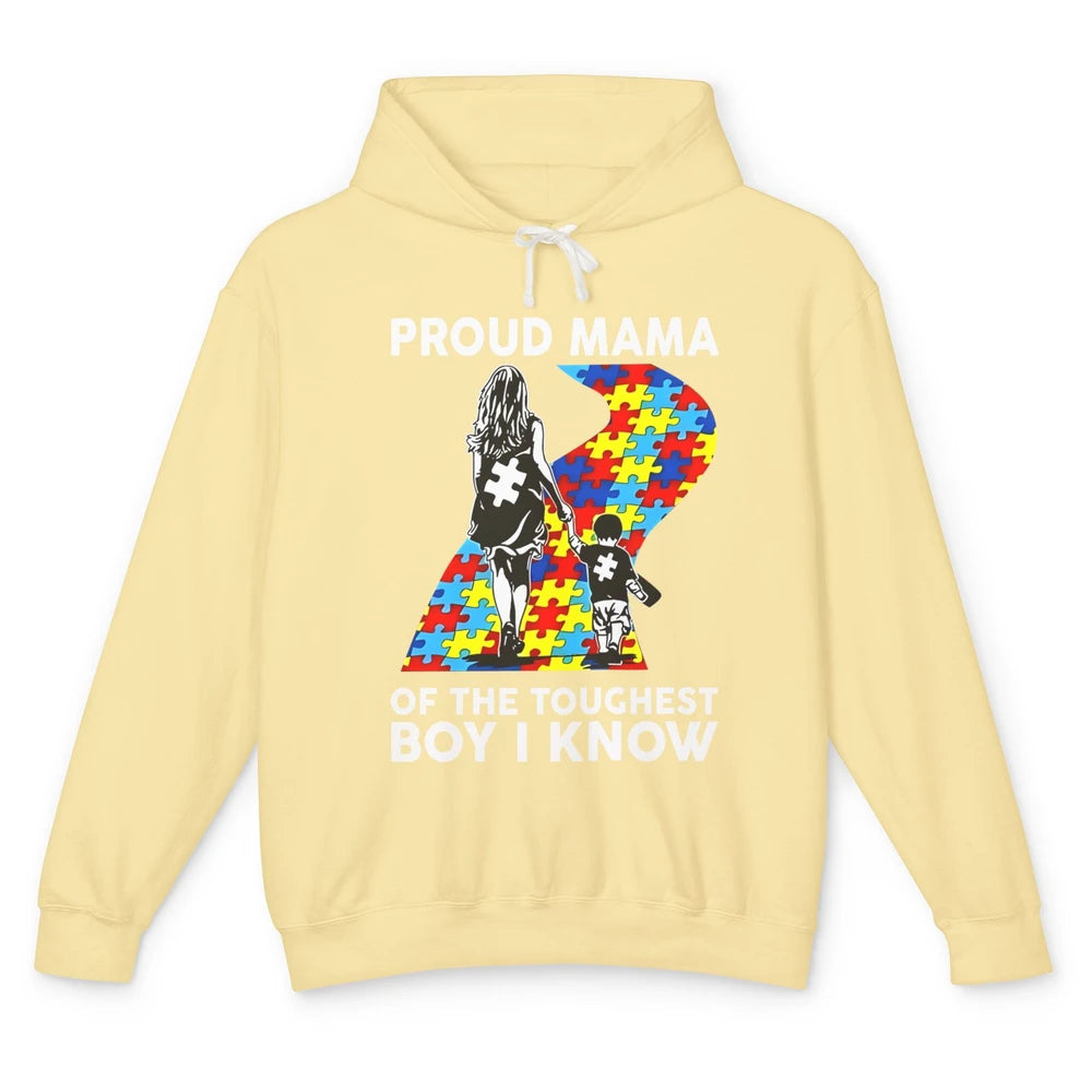 Autism Mom Proud Mama Of The Toughest Boy I Know Autism Unisex Lightweight Hoodie